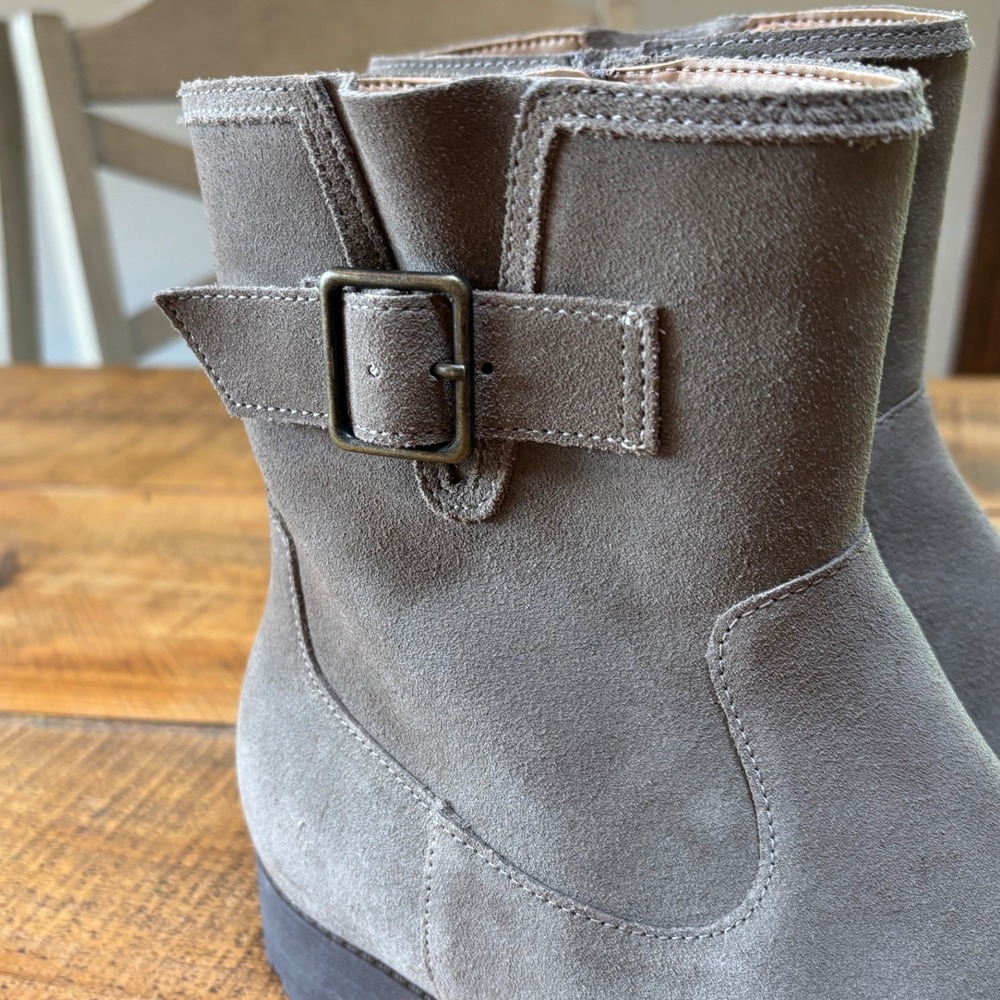 Vionic Womens Jill Zip Short Boot Suede Gray Beige Buckle Size 9.5 Wide - Picture 6 of 11